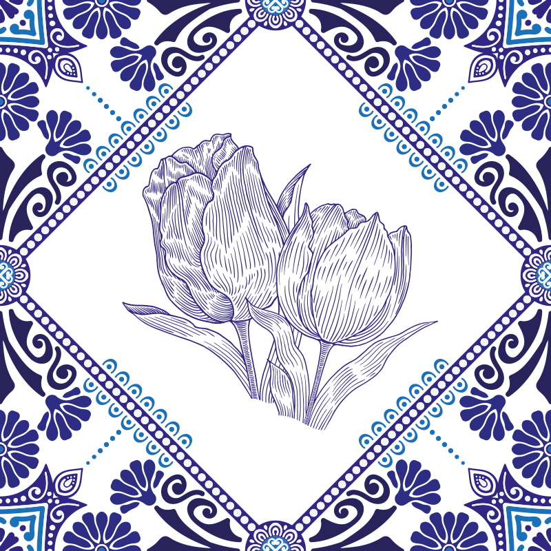 Alfombra de vinilo para cocina tulipanes azules delft - TenVinilo