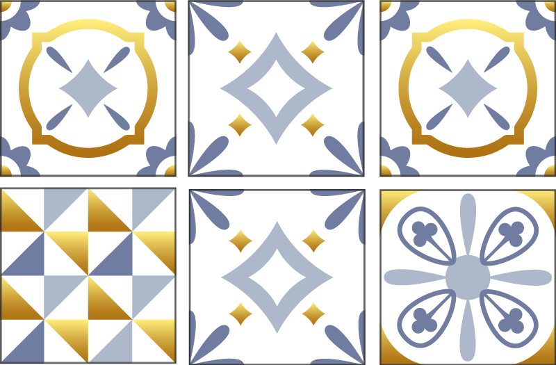 Alfombra de vinilo para cocina azulejos efecto oro - TenVinilo