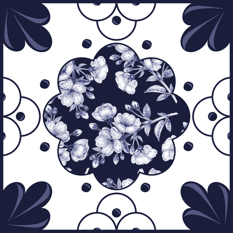 Alfombra de vinilo para cocina azulejos de flores - TenVinilo