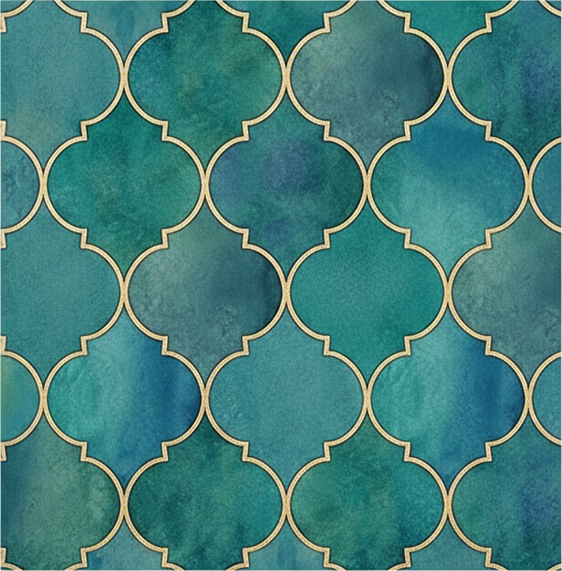 Alfombra de vinilo para cocina verde jade con dorado - TenVinilo