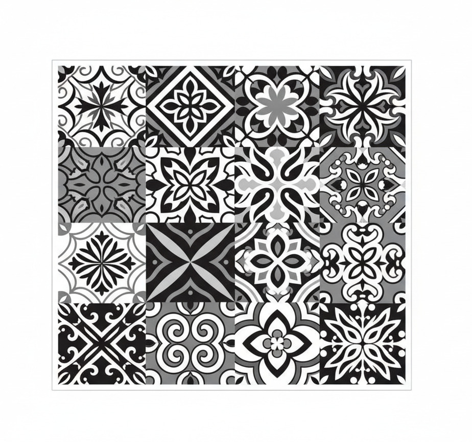 Alfombra de vinilo para cocina geometría contrastante negra - TenVinilo