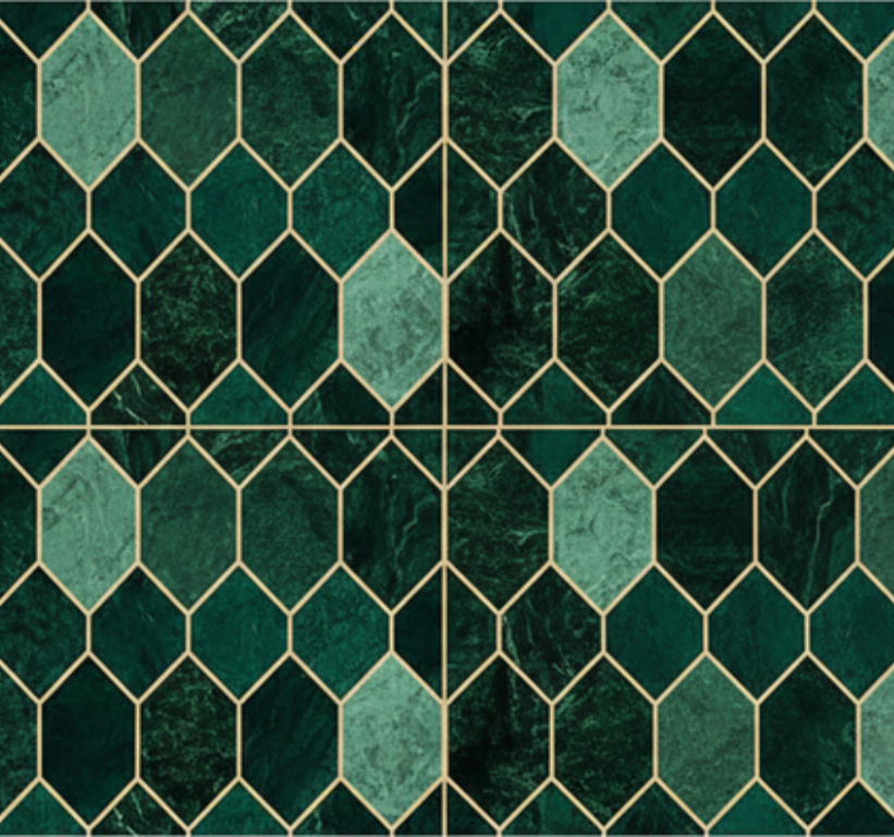 Alfombra de vinilo para cocina escala verde dorada - TenVinilo