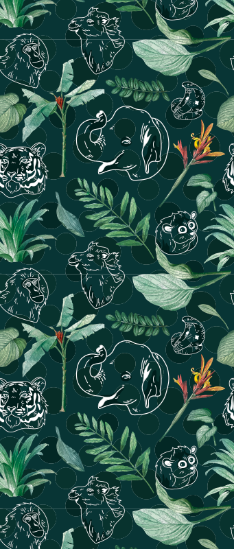 Alfombra vinílica dormitorio diseño de animales y árboles - TenVinilo