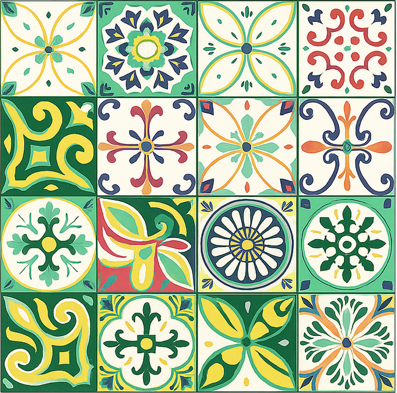 Alfombras vinílicas grandes diseño de baldosas coloridas - TenVinilo