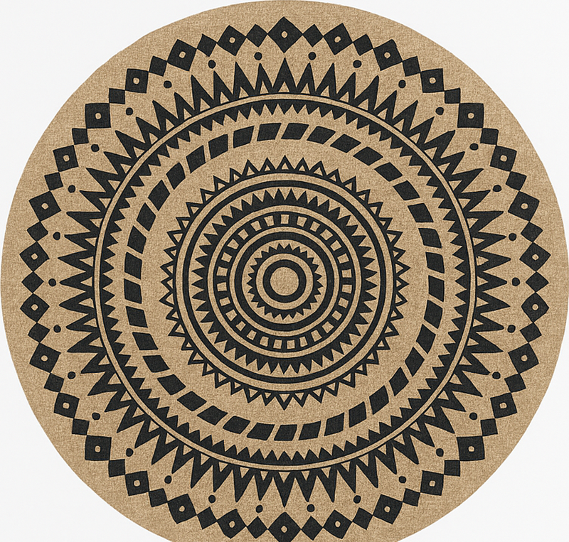 Alfombra redonda yute mandala beige con líneas negras - TenVinilo
