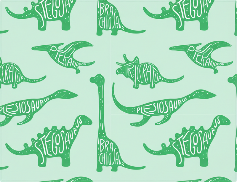 Alfombra vinílica dormitorio dinosaurios verdes con nombres - TenVinilo