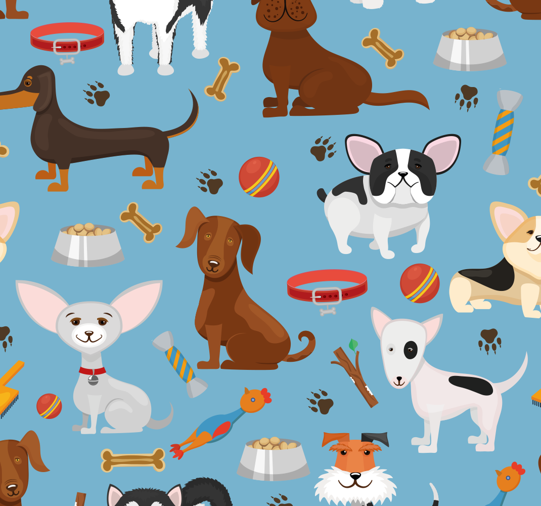 Alfombra vinílica dormitorio perros sobre fondo azul - TenVinilo