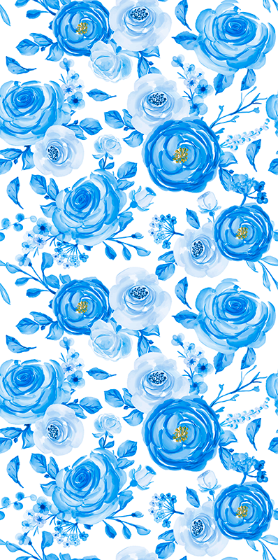 Alfombra vinílica nórdica flores azules y relojes - TenVinilo
