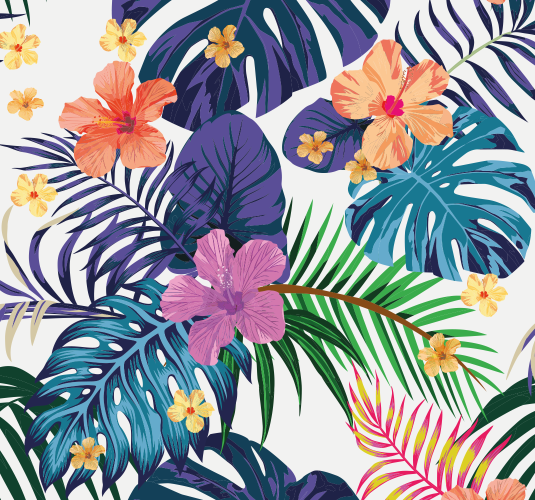Alfombra vinílica naturaleza flores hawaianas coloridas - TenVinilo