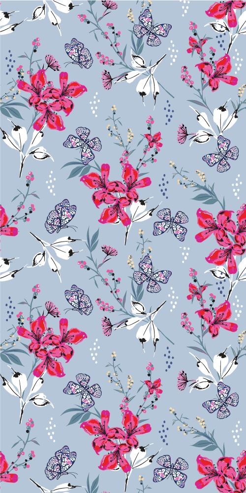 Alfombra vinílica naturaleza flores rojas y mariposas - TenVinilo