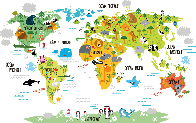 Alfombra vinílica mapamundi animal infantil - TenVinilo