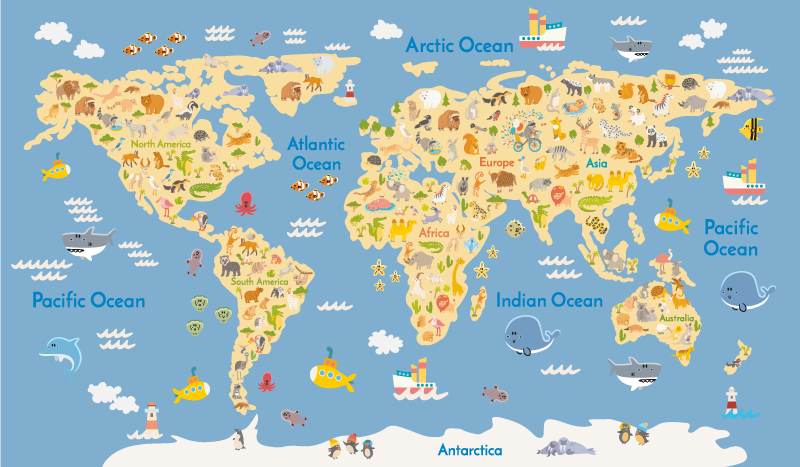 Alfombra vinílica mapamundi para niños en inglés - TenVinilo