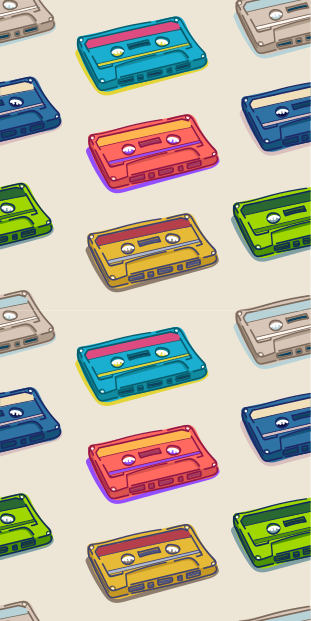 Alfombra vinílica vintage patrón de cintas de cassette retro - TenVinilo
