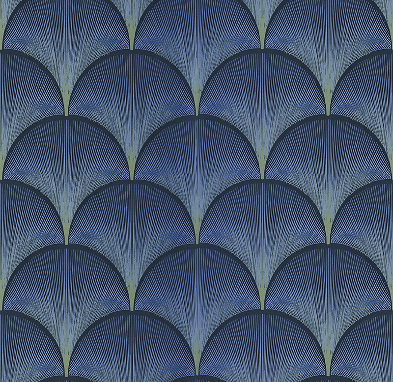 Alfombra vinílica vintage abanicos azules art déco - TenVinilo