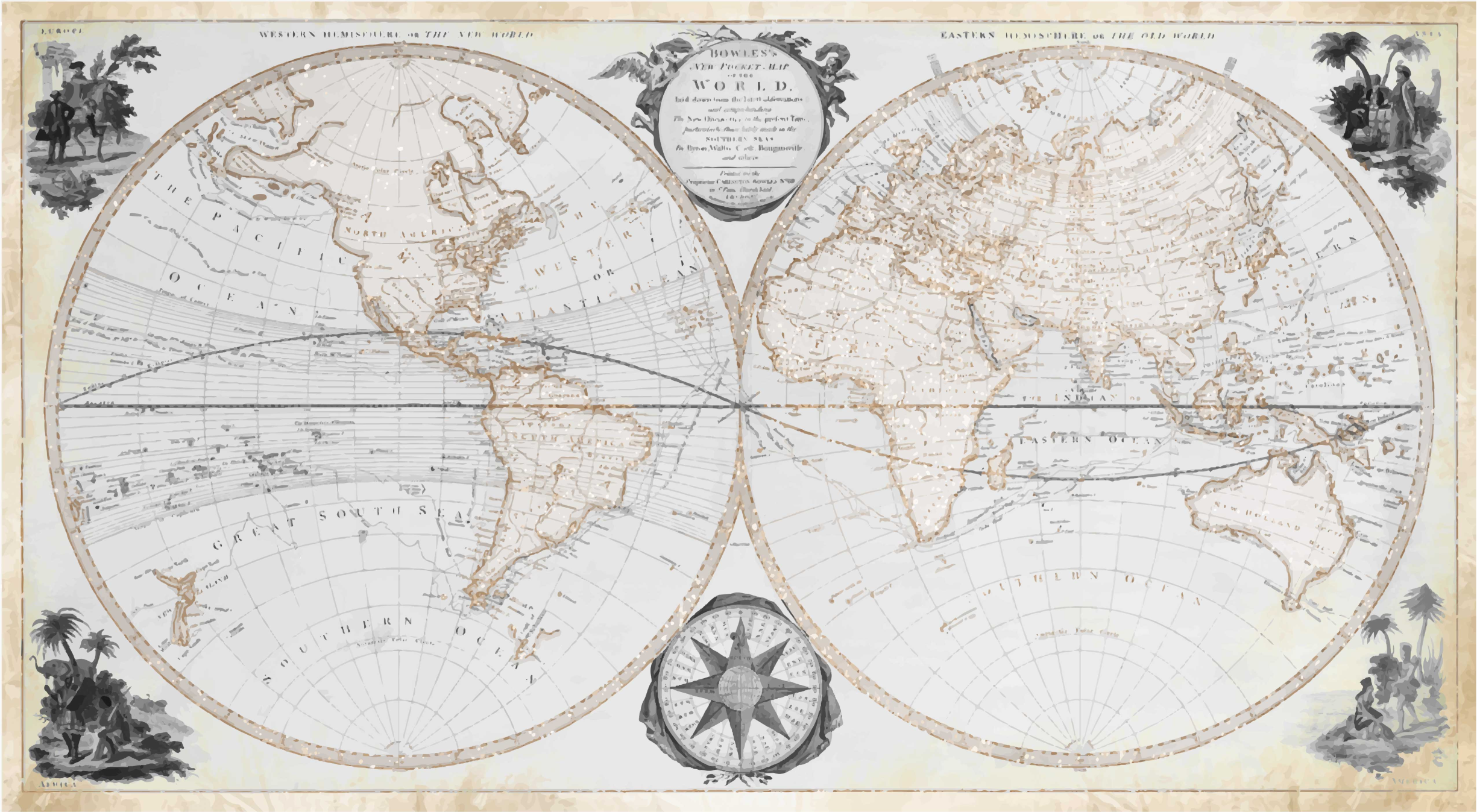 Alfombra vinílica mapamundi mapa mundi acuarelado vintage - TenVinilo