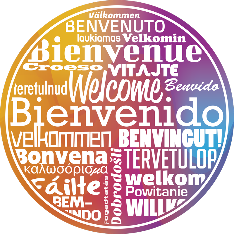 Alfombra vinílica recibidor bienvenido idiomas - TenVinilo