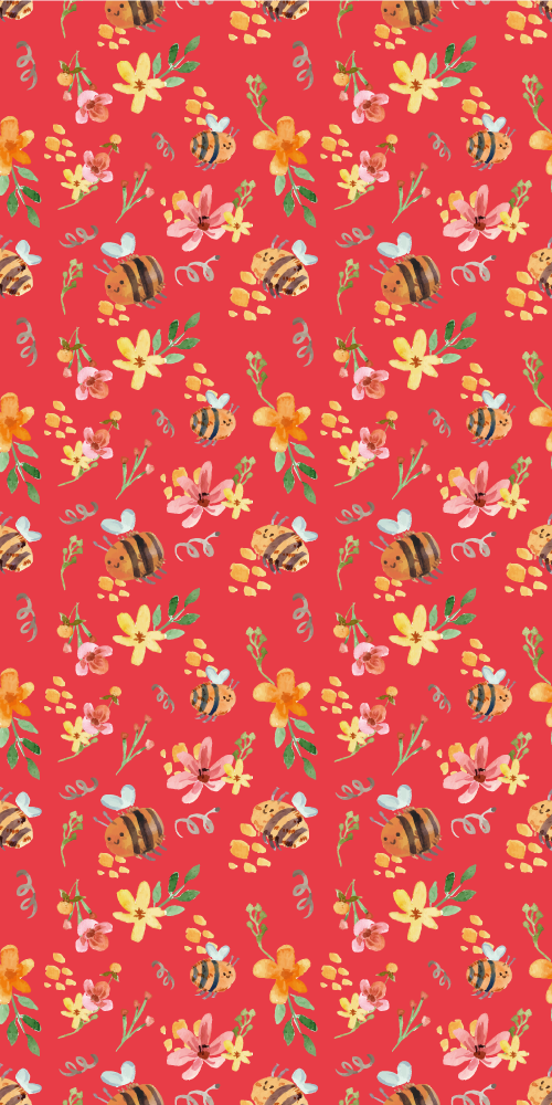 Alfombra vinílica salón flores y abejas retro - TenVinilo