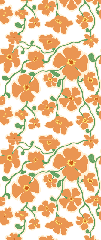 Alfombra vinílica salón flores margaritas verdes y naranjas - TenVinilo