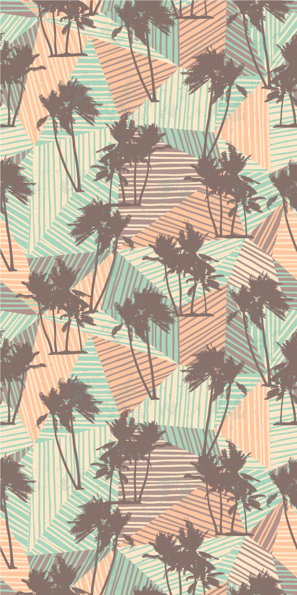Alfombra vinílica salón palmeras y triángulos tropicales - TenVinilo