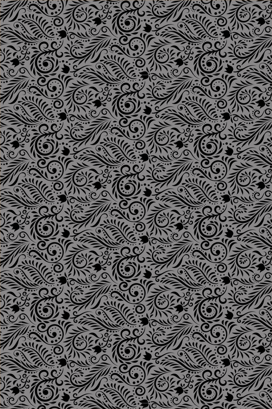 Alfombra vinílica gris con patrones de espirales ornadas - TenVinilo