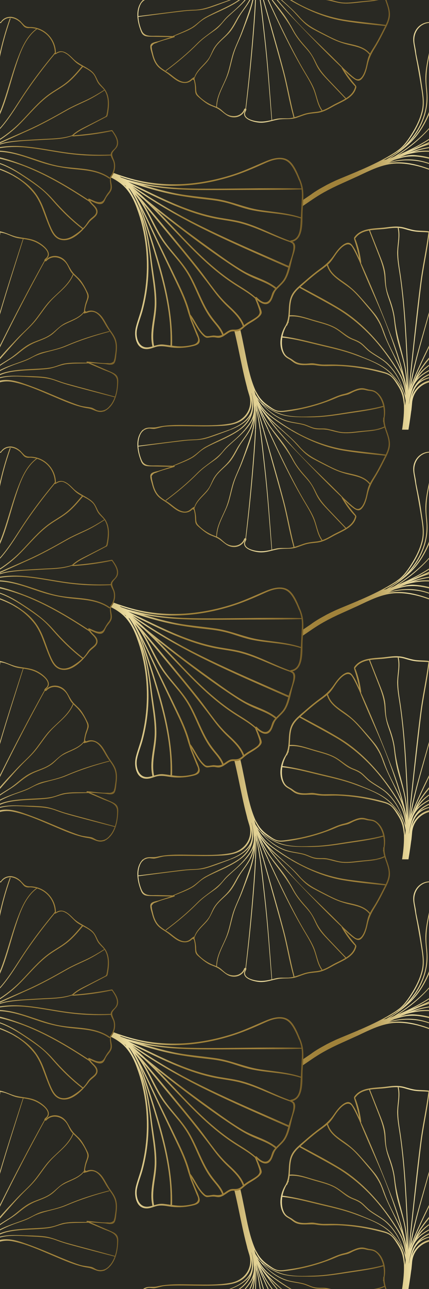 Alfombra vinílica pasillo hojas de ginkgo charcoal gold - TenVinilo