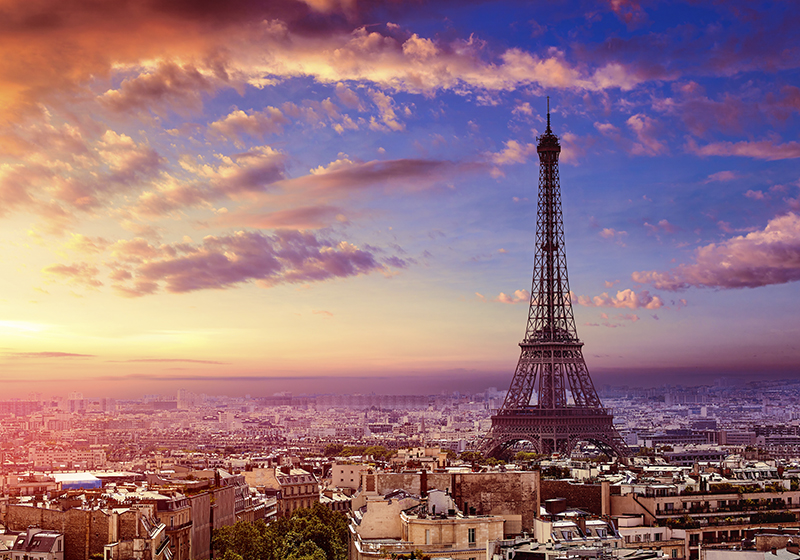 Alfombra vinílica morada vista de parís - TenVinilo