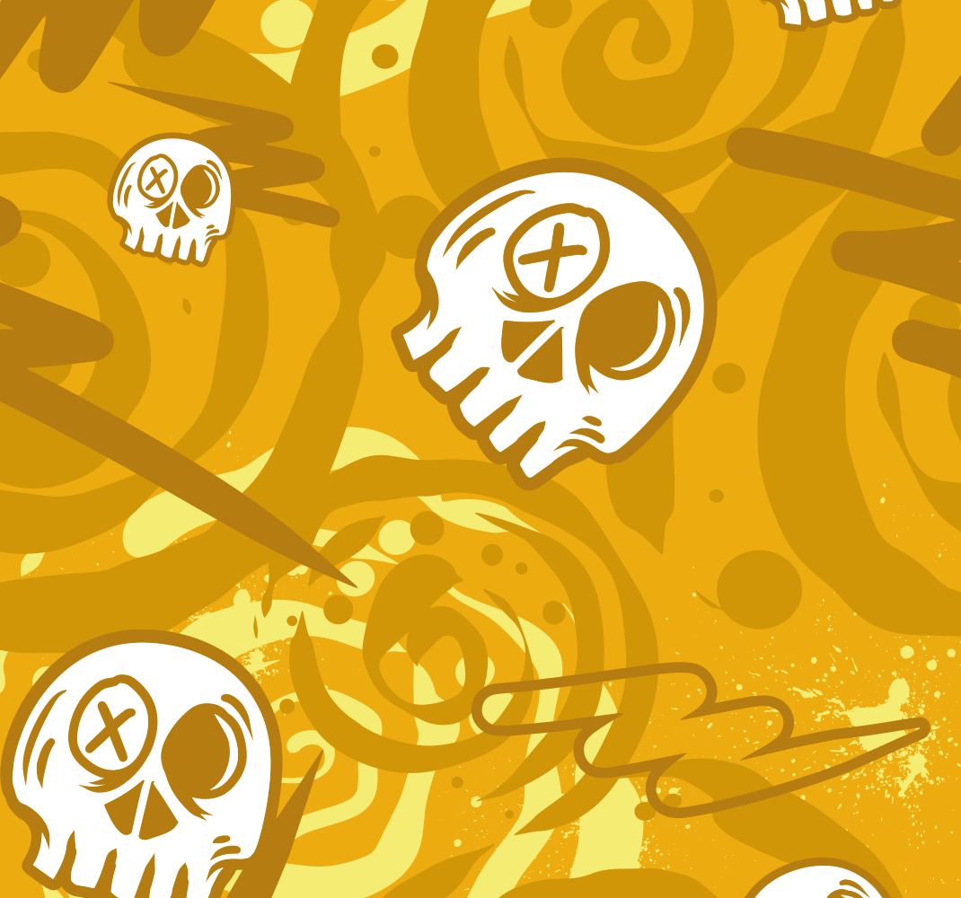 Alfombra vinílica naranja graffiti con calaveras - TenVinilo