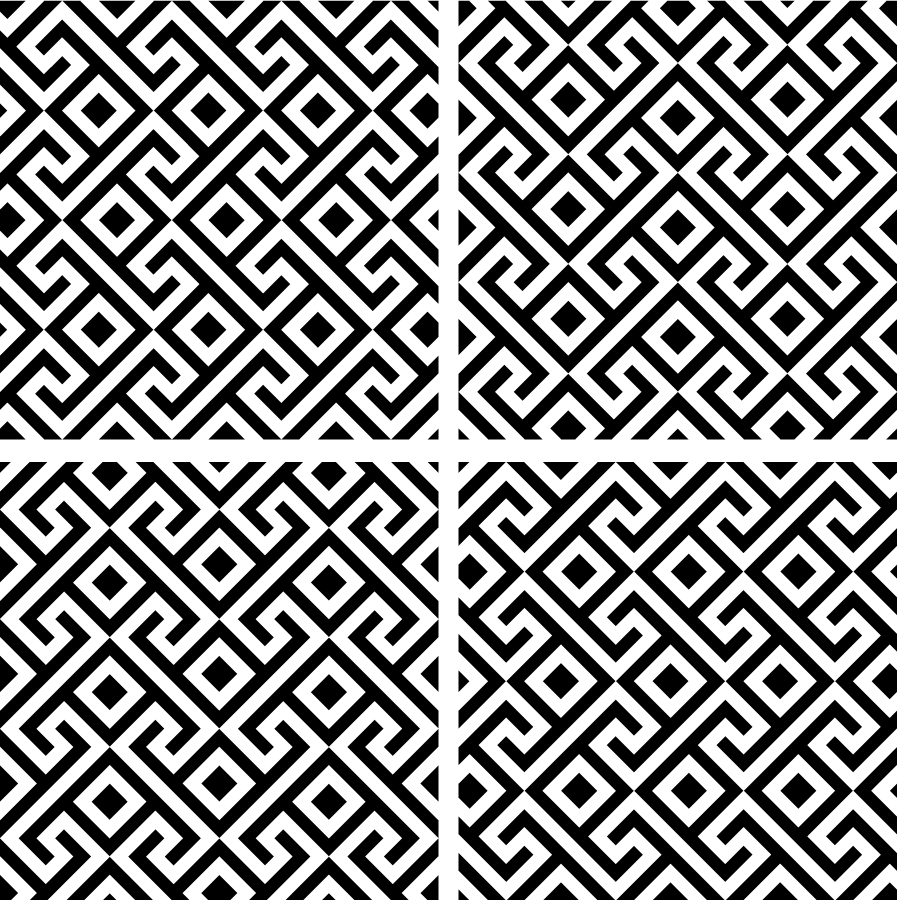 Alfombra vinílica negra patrón geométrico blanco y negro - TenVinilo