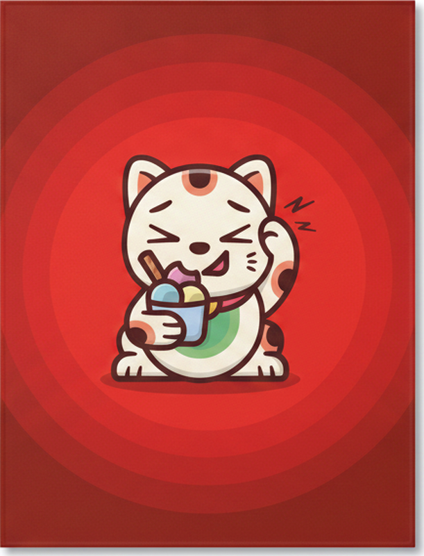 Alfombra vinílica roja gato adorable con helado - TenVinilo