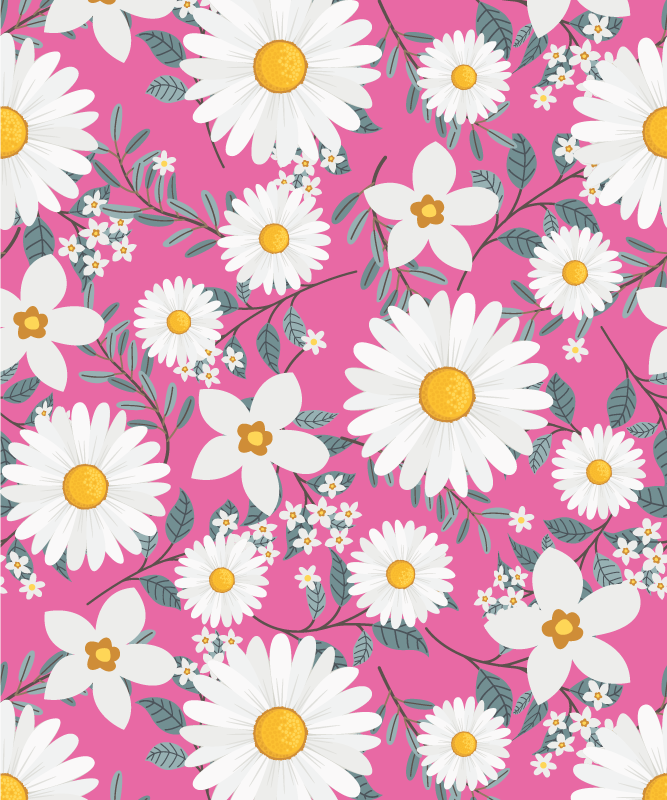 Alfombra vinílica rosa fondo de flores margaritas - TenVinilo