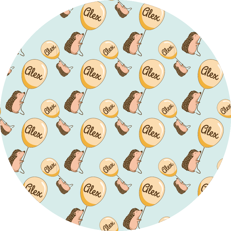 Alfombra vinilo puercoespín con nombre y globo - TenVinilo