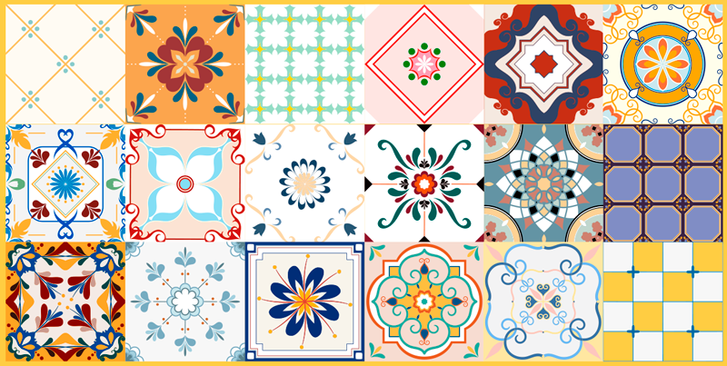 Alfombra hidráulica vinílica azulejos multicolor - TenVinilo