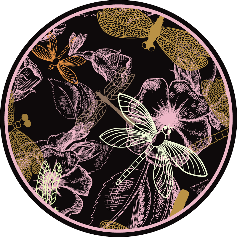 Alfombra vinílica flores imágenes de insectos botánicos - TenVinilo