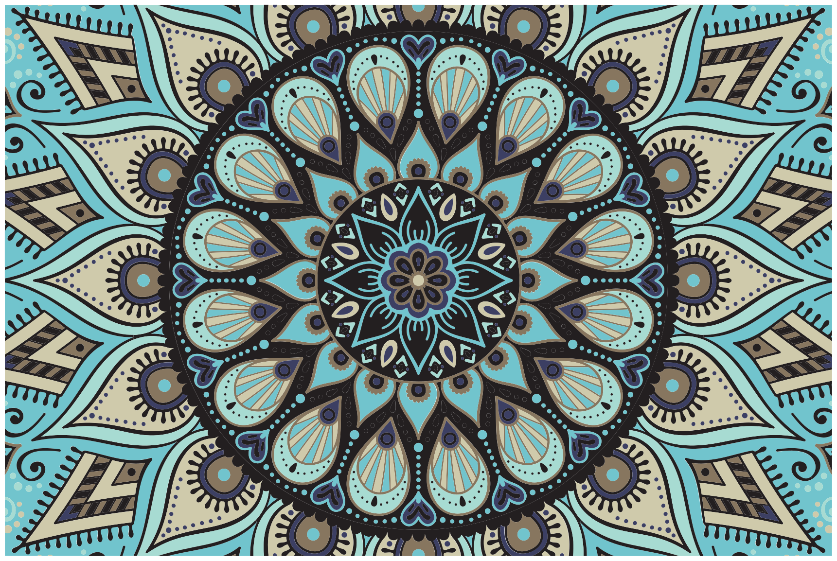 Alfombra vinílica mandala étnica negro y azul - TenVinilo