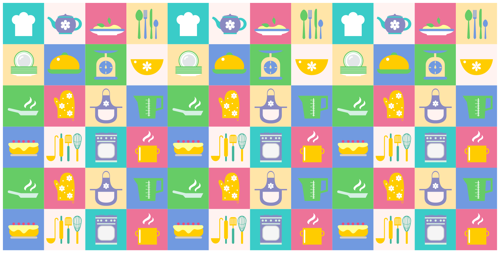 Alfombra de vinilo para cocina iconos de cocina coloridos - TenVinilo