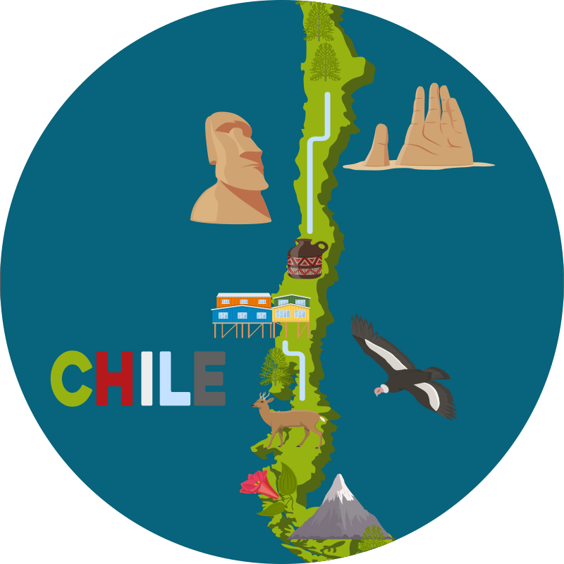 Alfombra vinílica mapa Chile con flora y fauna - TenVinilo