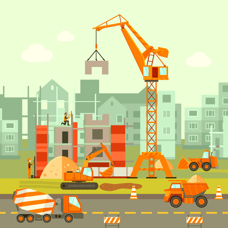 Alfombra vinílica carretera camiones de obra - TenVinilo