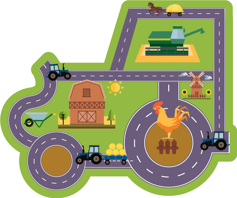 Alfombra de vinilo infantil Camino en forma de tractor - TenVinilo