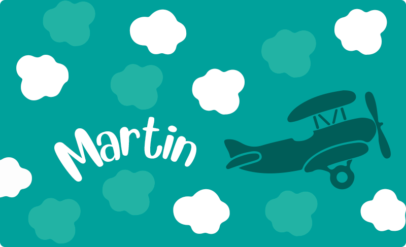 Alfombra vinílica con nombre con nubes y avión - TenVinilo