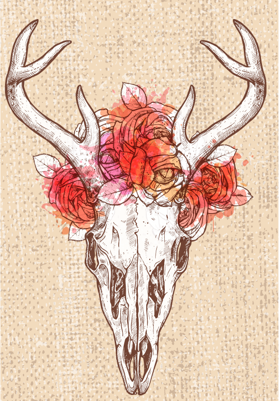 Aflombra vinílica animales Cráneo de ciervo floral - TenVinilo