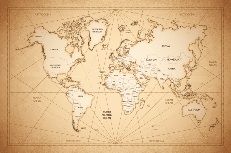 Alfombra vinílica mapamundi siglo XIX - TenVinilo