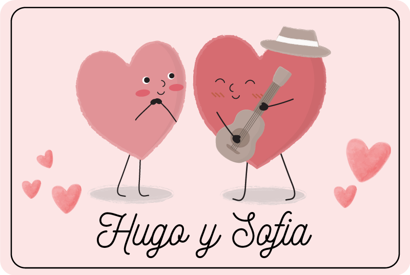 Alfombra vinílica dormitorio dúo de corazones con nombre - TenVinilo