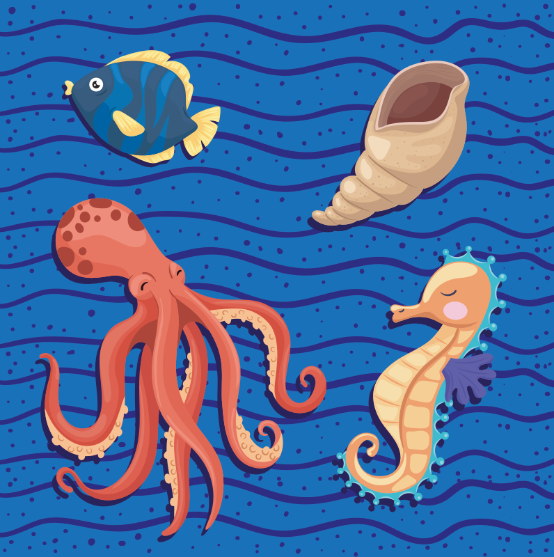 Alfombra vinílica infantil animales marinos juego - TenVinilo