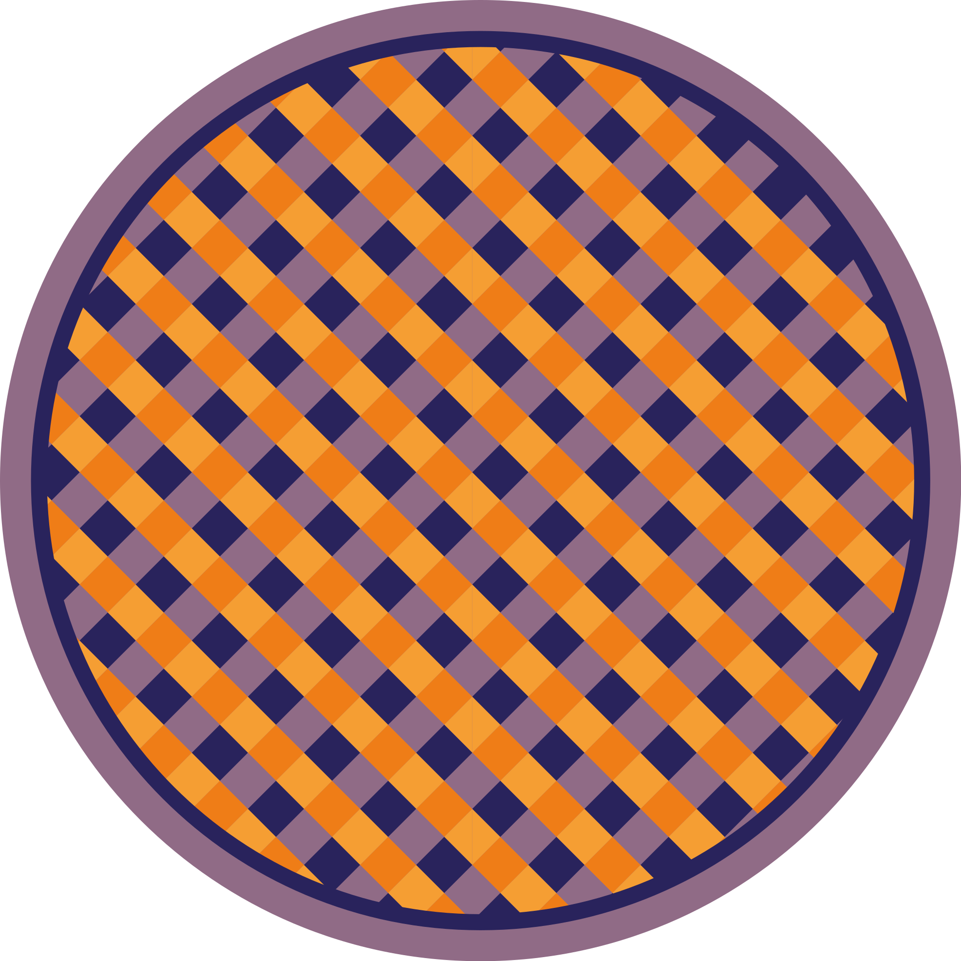 Alfombra vinilo redonda Cuadrados estampados naranjas y azules - TenVinilo