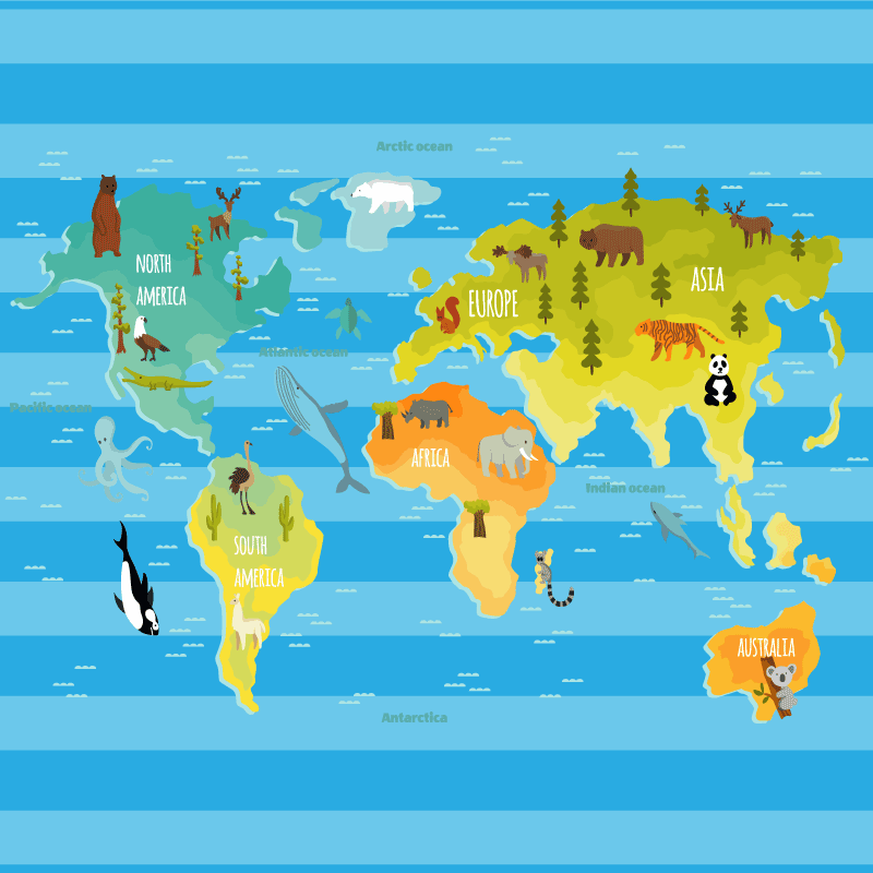 Alfombra vinílica mapamundi mapa de rayas azules - TenVinilo