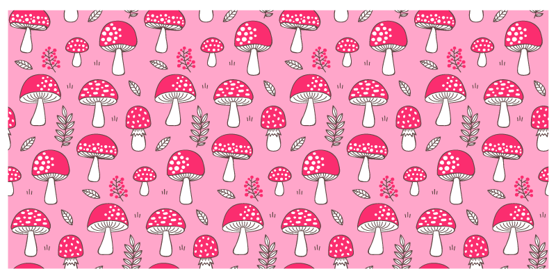 Alfombra vinílica flores Setas y plantas clásicas sobre fondo ros - TenVinilo