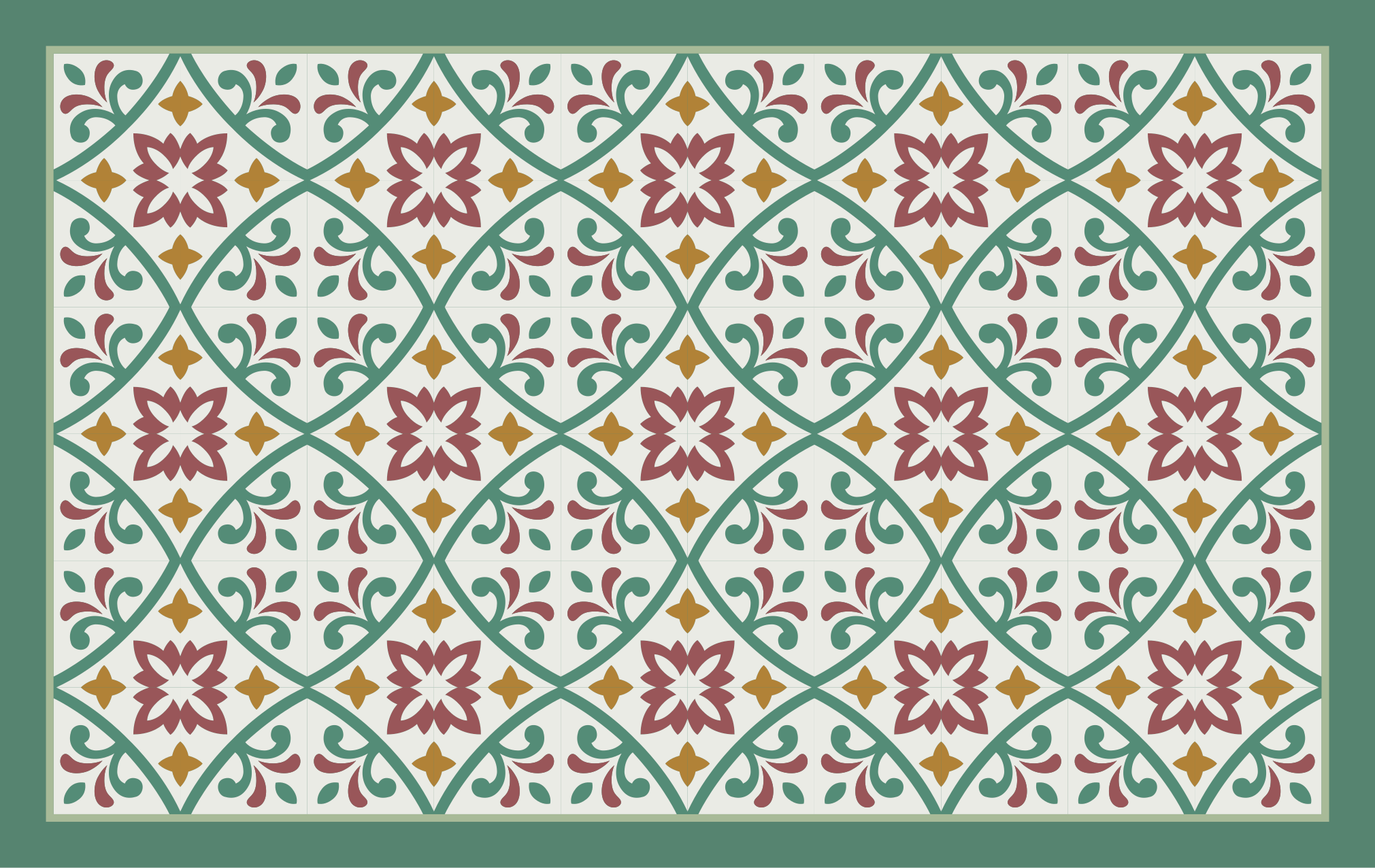 Alfombra vinílica para cocina floral roja y verde - TenVinilo