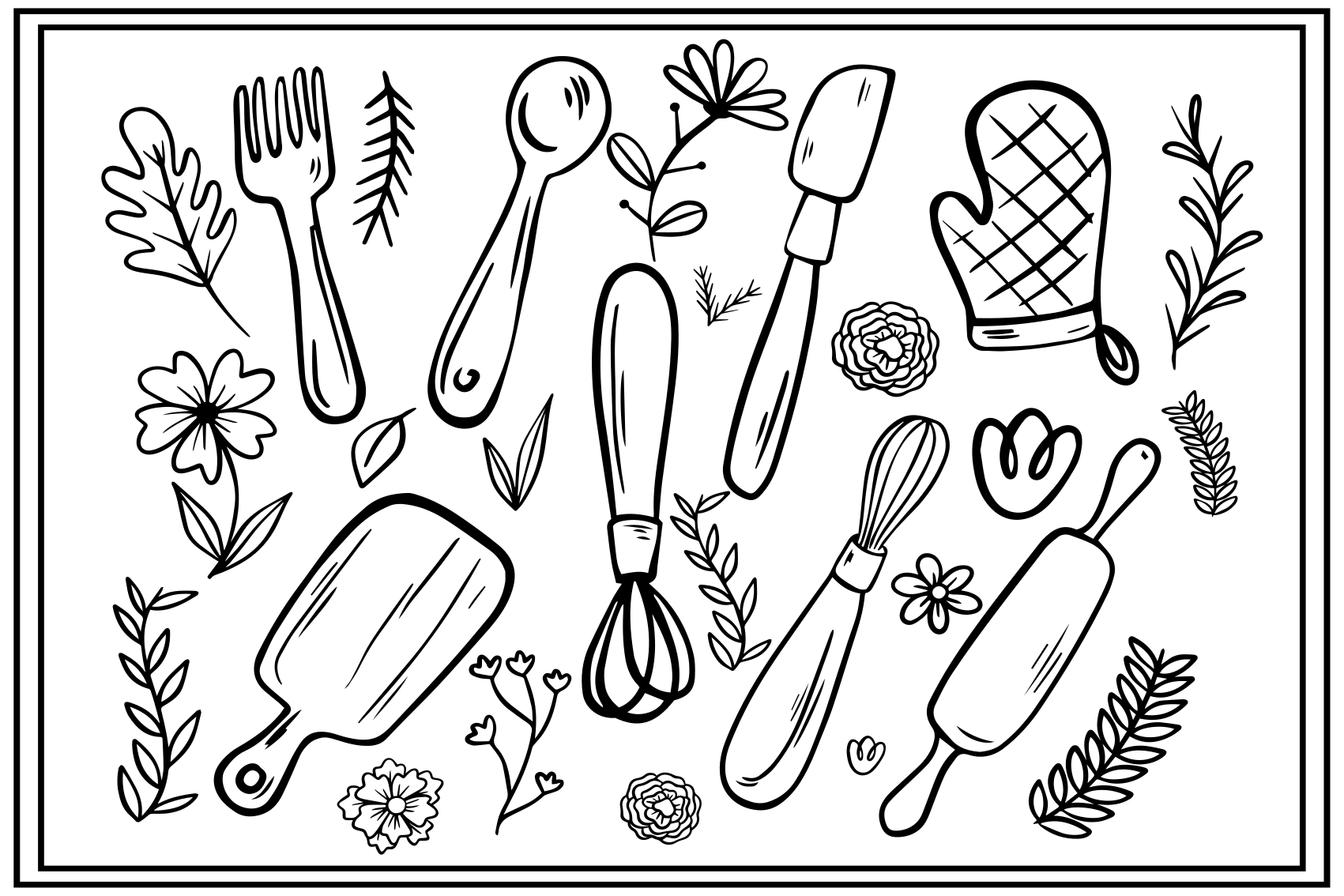 Alfombra de vinilo para cocina ilustración de utensilios - TenVinilo