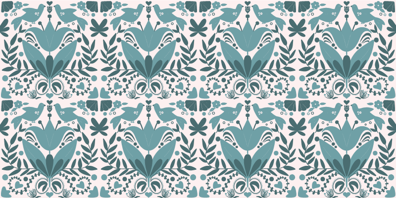 Alfombra vinílica moderna patrón floral de pájaros - TenVinilo