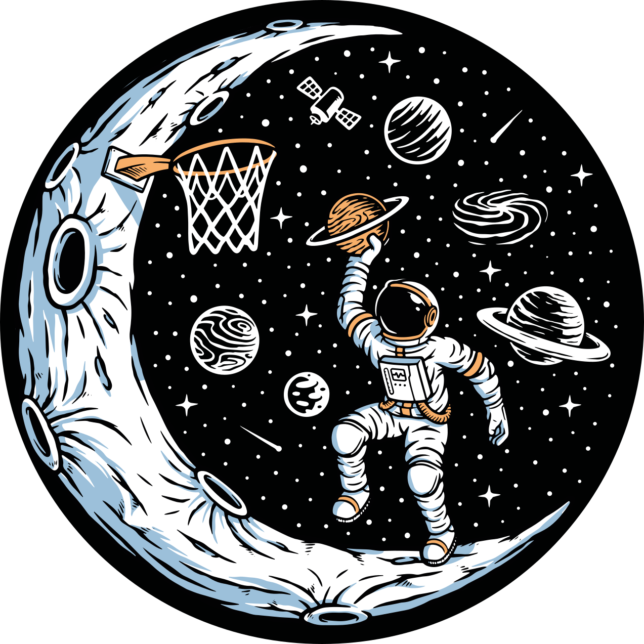 Alfombra vinílica dormitorio Astronauta jugando baloncesto - TenVinilo